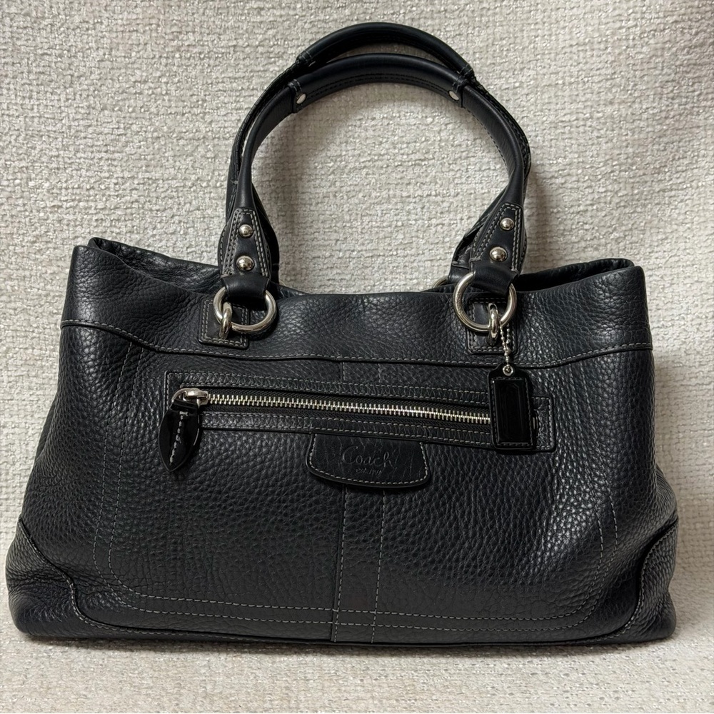 Coach Black Pebbled Leather Tote with Front Zip Pocket - Picture 3 of 9